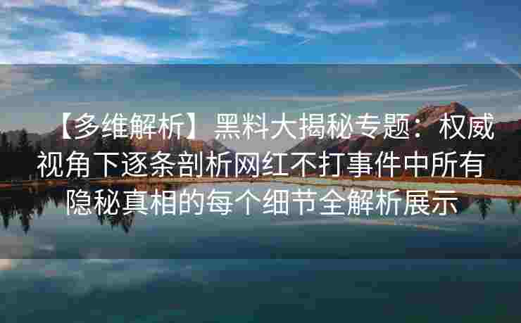 【多维解析】黑料大揭秘专题：权威视角下逐条剖析网红不打事件中所有隐秘真相的每个细节全解析展示