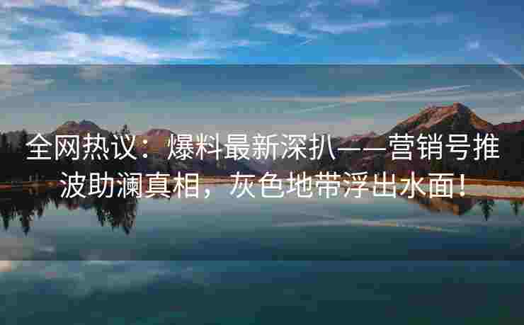 全网热议：爆料最新深扒——营销号推波助澜真相，灰色地带浮出水面！
