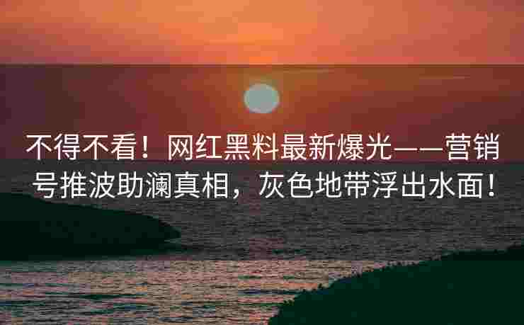 不得不看！网红黑料最新爆光——营销号推波助澜真相，灰色地带浮出水面！